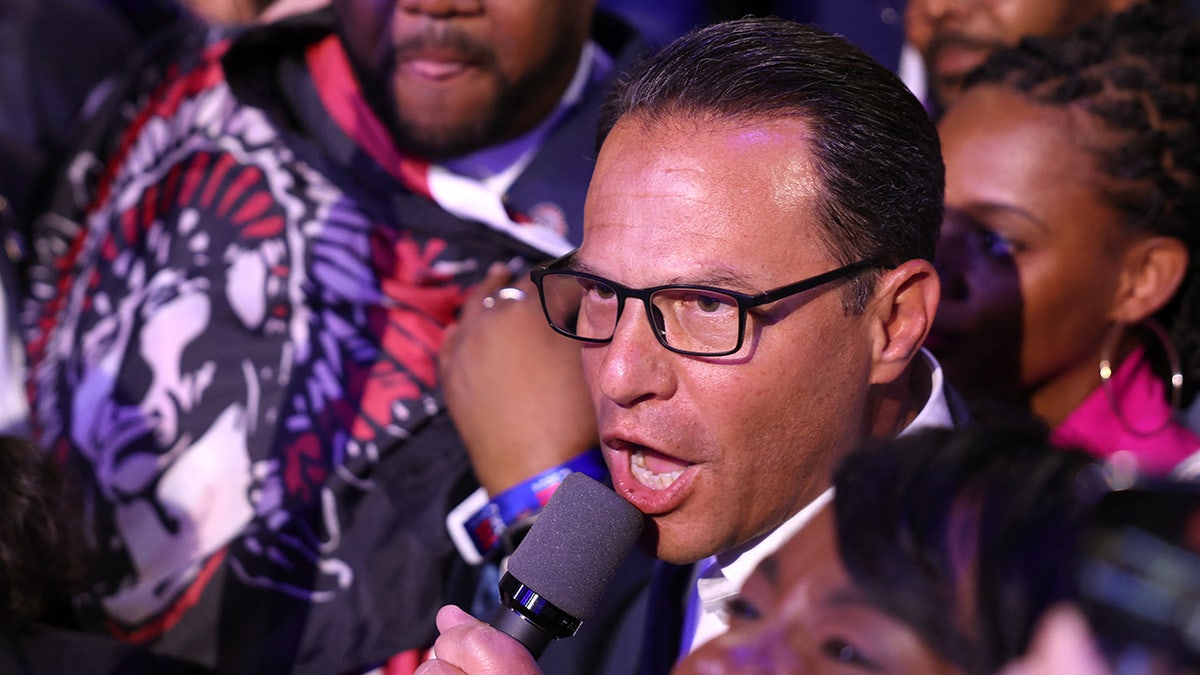 Josh Shapiro speaks during the roll call of states on Day 2 of the Democratic National Convention