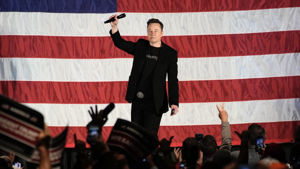 Elon Musk speaking to a crowd