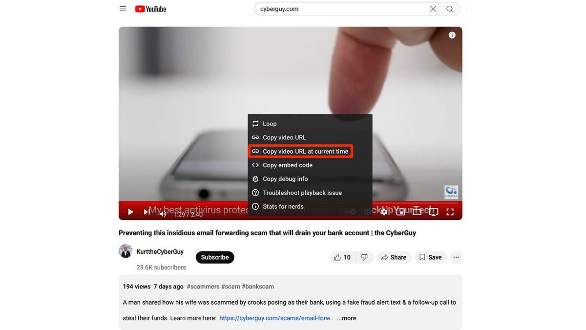 How to share a YouTube video starting at a specific time